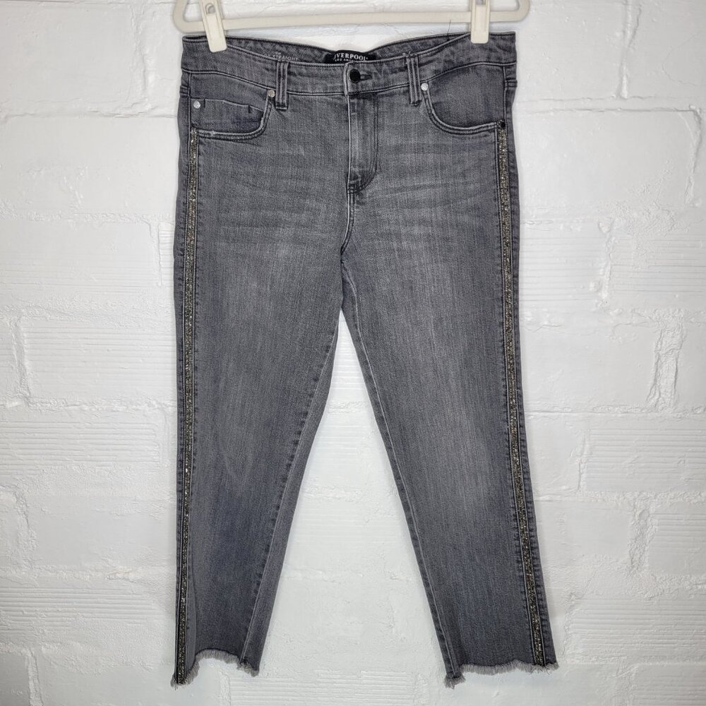Liverpool Women's Size 8 Jeans The Crop Straight Gray Raw Hem Jewel Seam